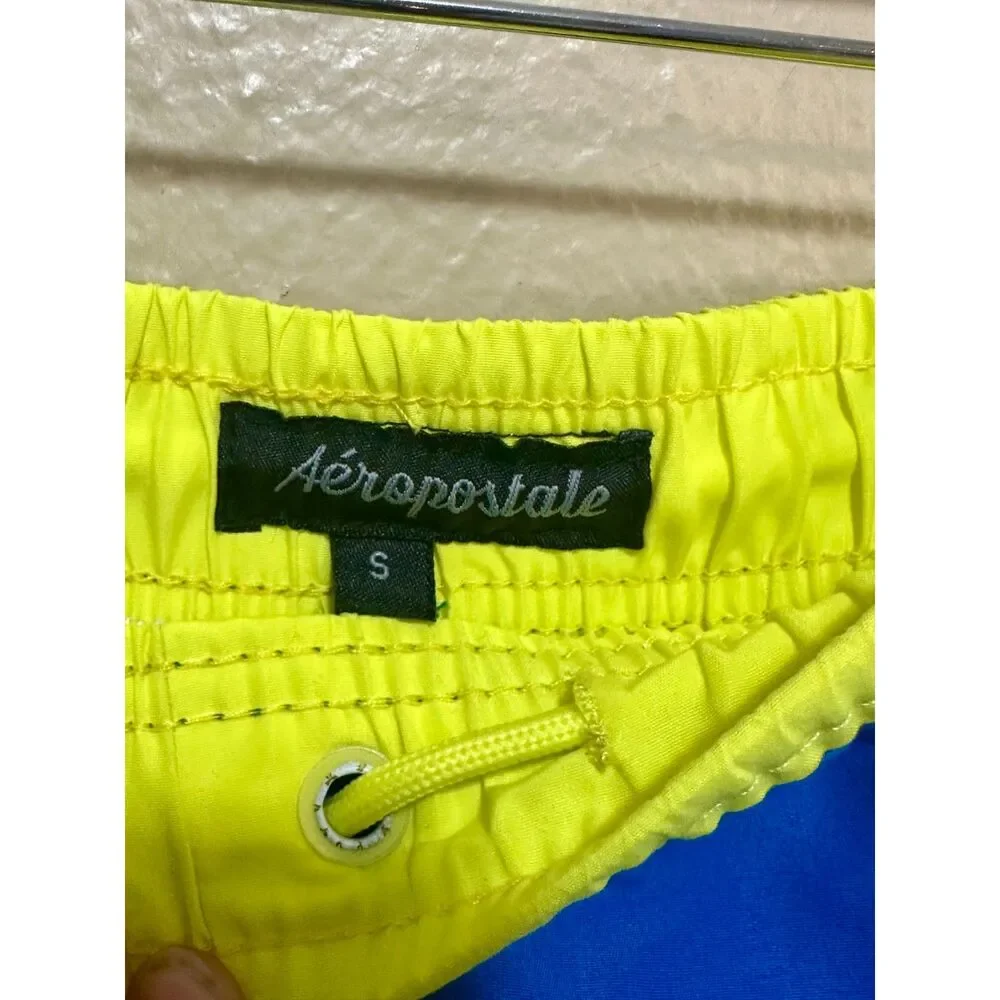 Aeropostale Men’s Swim Trunks Small Blue Yellow Board‎ Shorts AERO NY